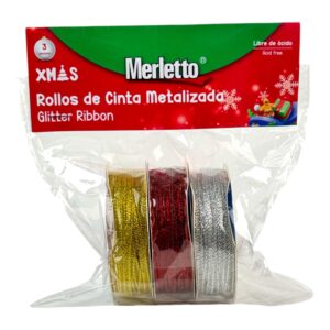 ART SUPPLIES 3 ROLLS GLITTER RIBBON IN OPP BAG WITH HEADER