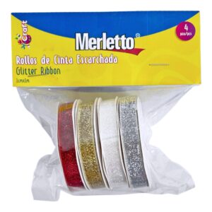 ART SUPPLIES 4 ROLLS GLITTER RIBBON IN OPP BAG WITH HEADER
